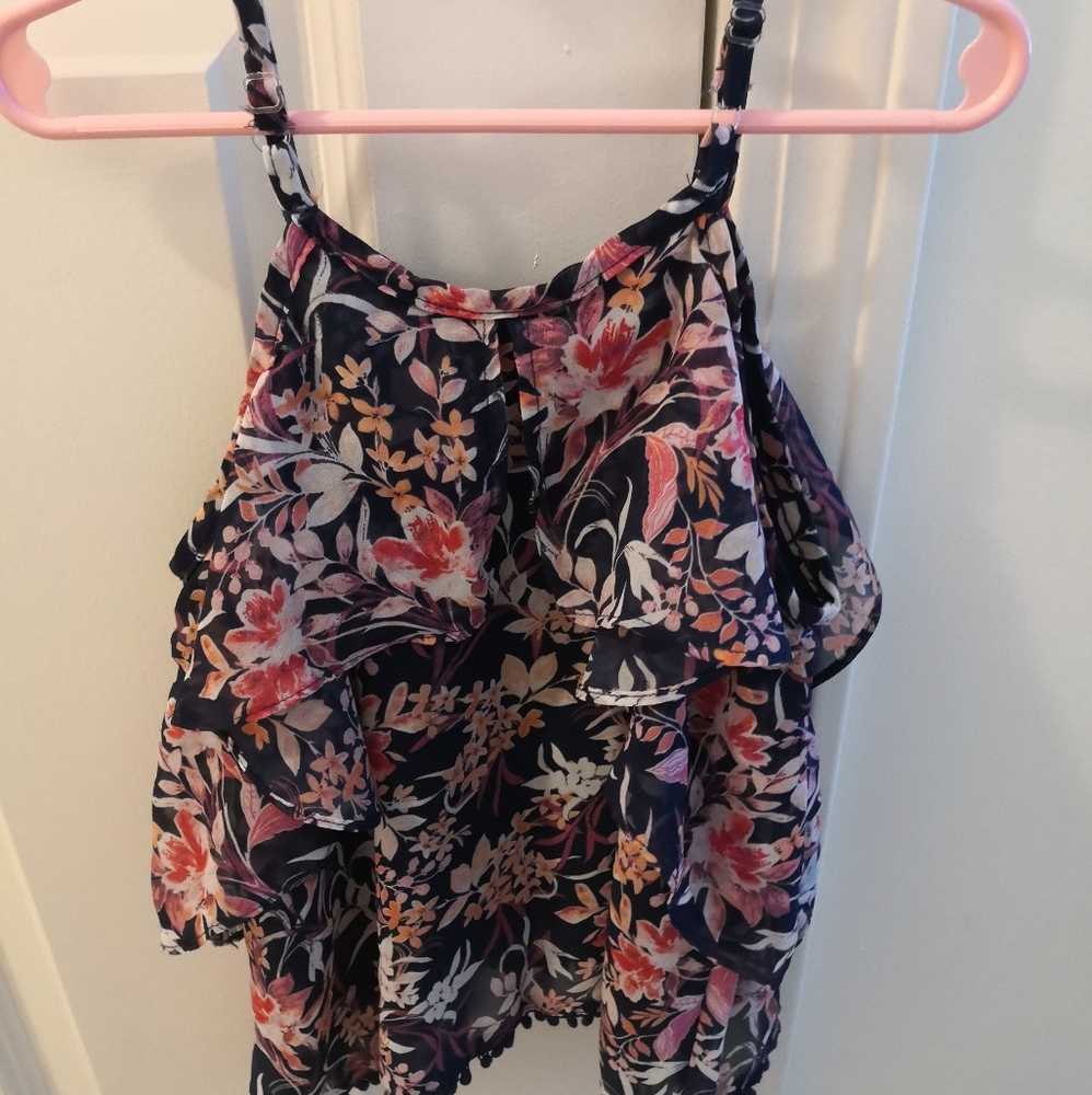 Ella Moss Floral Ruffle Tank Top Blouse, Size 7